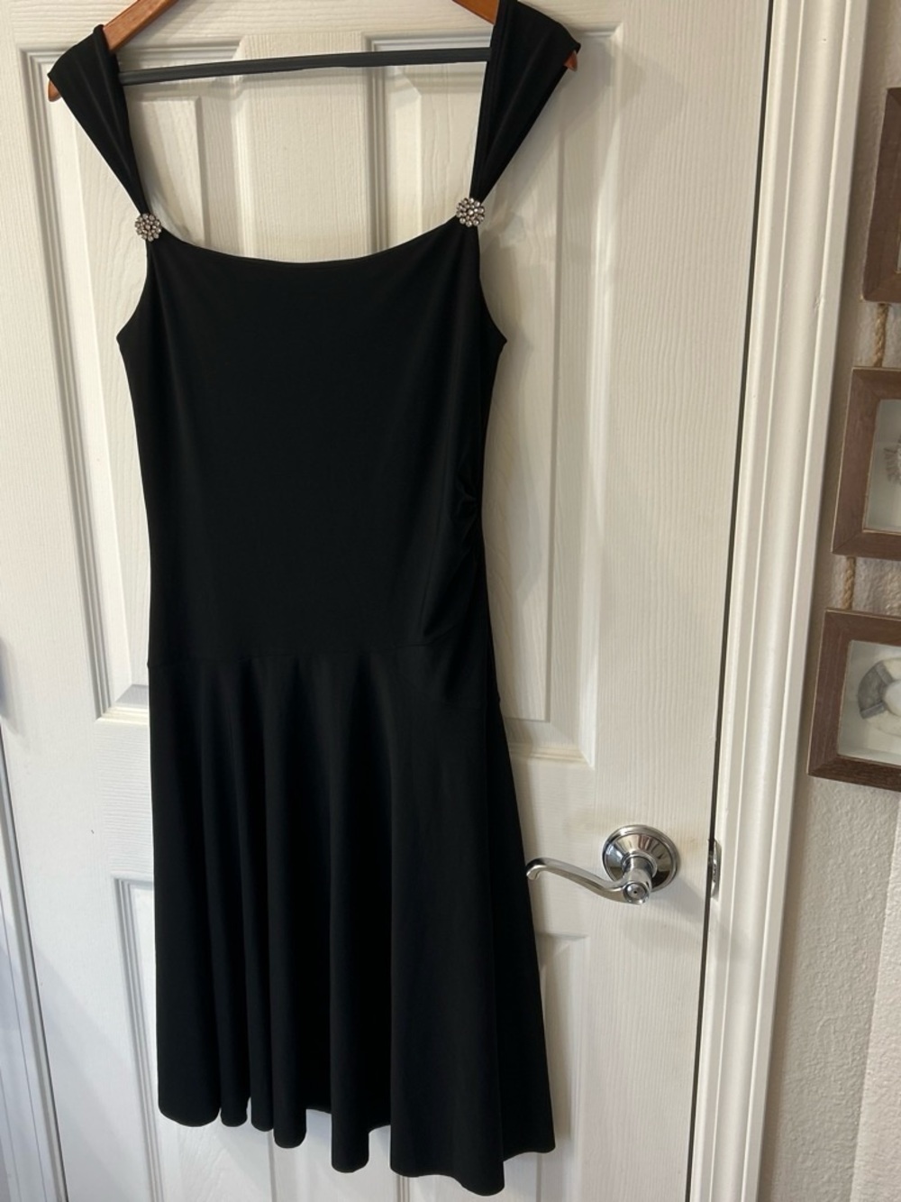 Black Midi Dress with Jeweled Strap Accents